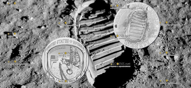США монета пол доллара Аполлон-11 50 лет