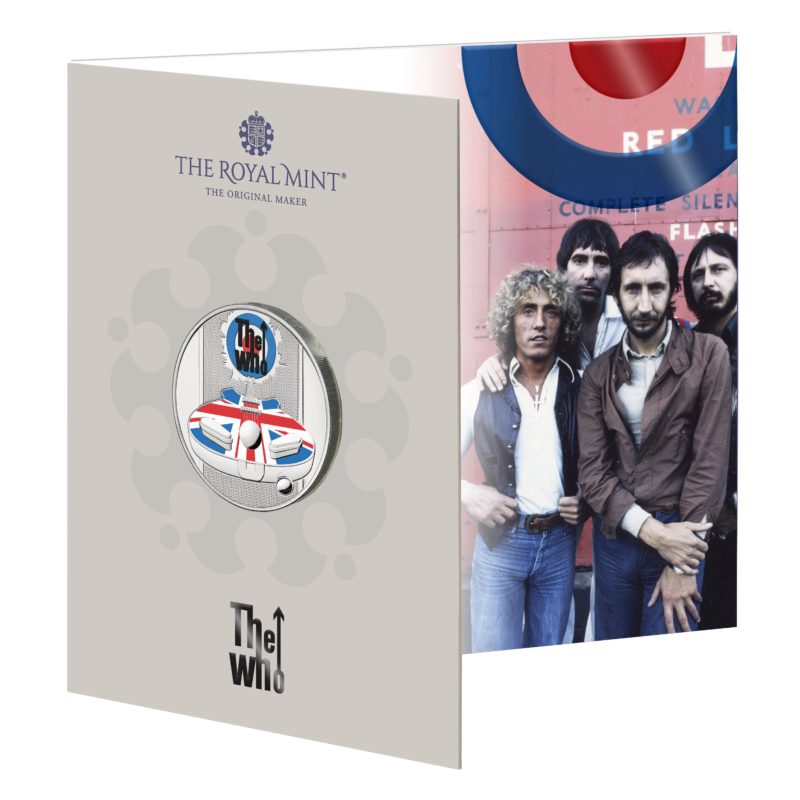 Британия монета 5 фунтов THE WHO, подарочная упаковка