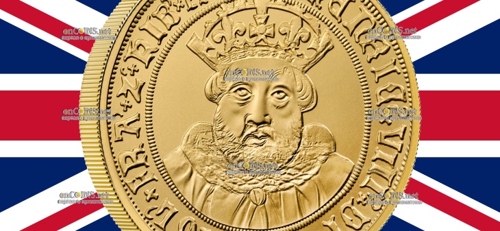 500 фунтов Британии - золотая монета 500 фунтов Генриха VIII