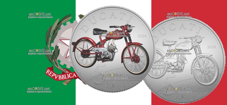 Италия монета 5 евро - монета 5 евро Первый мотоцикл Ducati