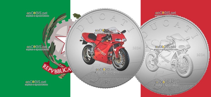 Италия монета пять евро - монета 5 евро Мотоцикл Ducati 916