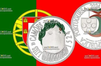 Серебро 5 евро Португалии - монета 5 евро Луис Вас де Камоэнс