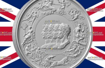 Серебряные 500 фунтов Великобритании - монета 500 фунтов Ватерлоо - Лидеры союзников