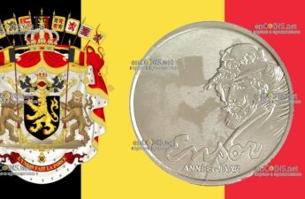 Два с половиной евро Бельгии - монета 2,5 евро Год Джеймса Энсора