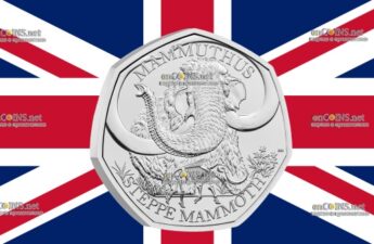 50 пенсов Великобритании - монета 50 пенсов Степной мамонт