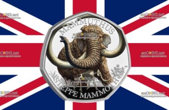 Серебряная монета 50 пенсов Великобритании - монета 50 пенсов Степной мамонт