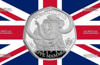 Серебряные 50 пенсов Великобритании - монета 50 пенсов Степной мамонт