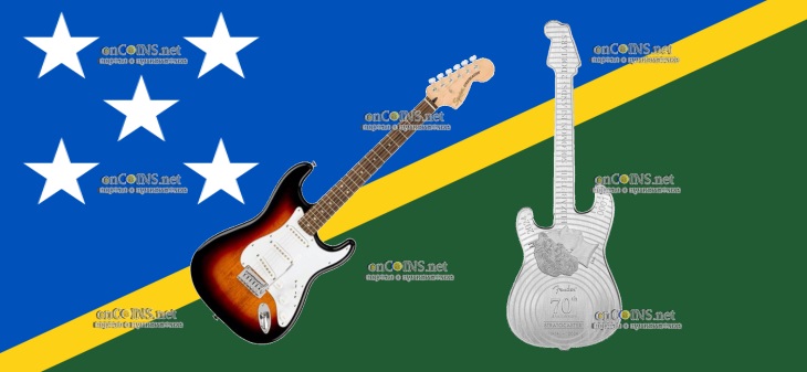 2 доллара Соломоновых островов - монета 2 доллара Гитара Fender Stratocaster