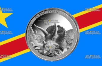 20 франков КФА Конго - монета 20 франков КФА Трицератопс