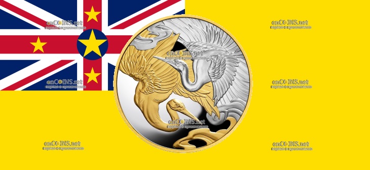 1 доллар Ниуэ – монета 1 доллар Журавли - гармония и долголетие