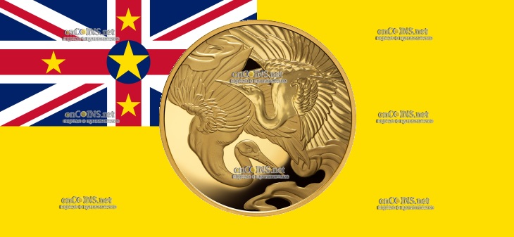 100 долларов Ниуэ - монета 100 долларов Журавли - гармония и долголетие