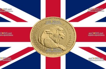 25 фунтов Великобритании - монета 25 фунтов Британский лев и американский орел
