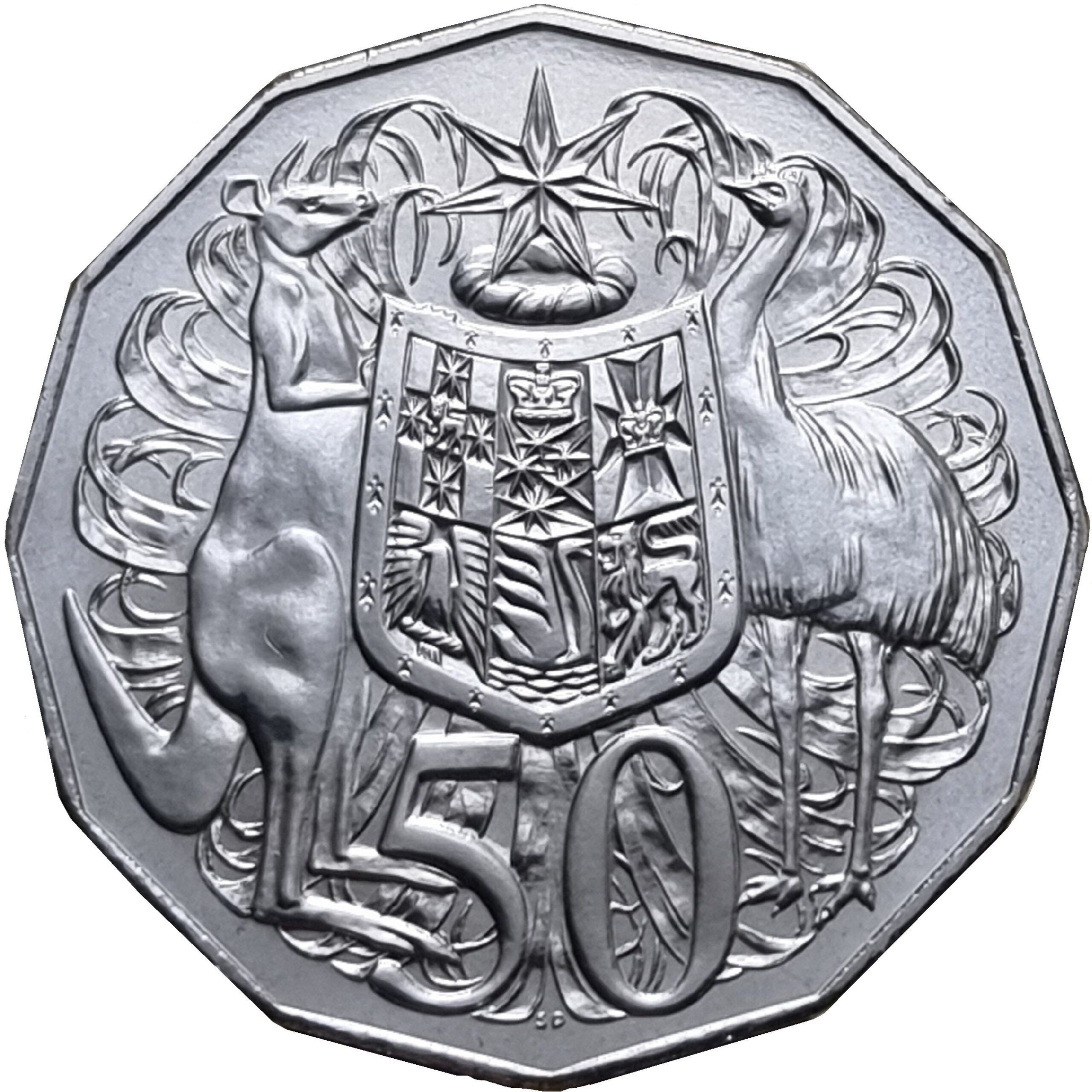 50 центов Австралии - монета 50 центов Кенгуру и птица Эму, реверс