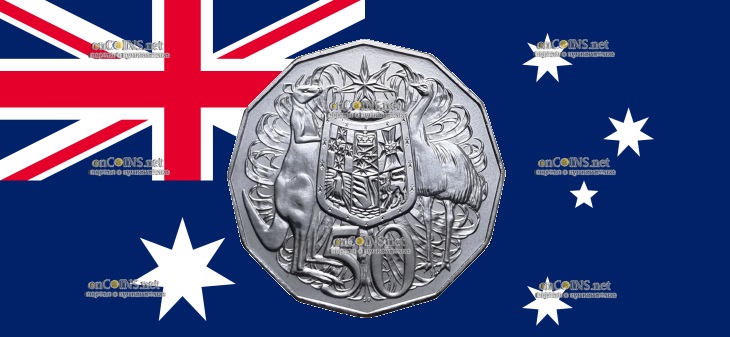 50 центов Австралии - монета 50 центов Кенгуру и птица Эму