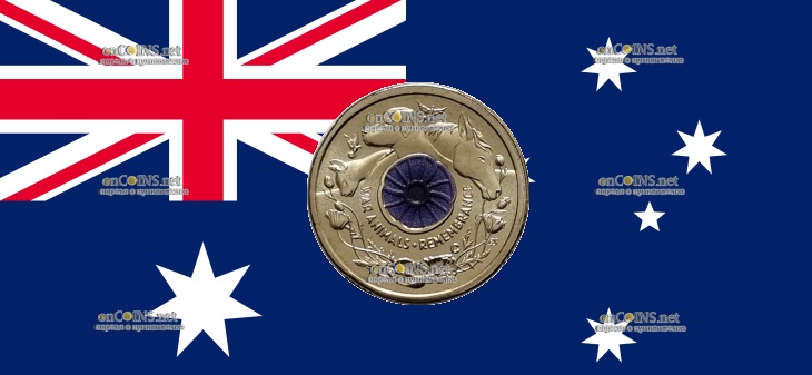 Австралийские 2 доллара - монета 2 доллара День памяти - Животные войны