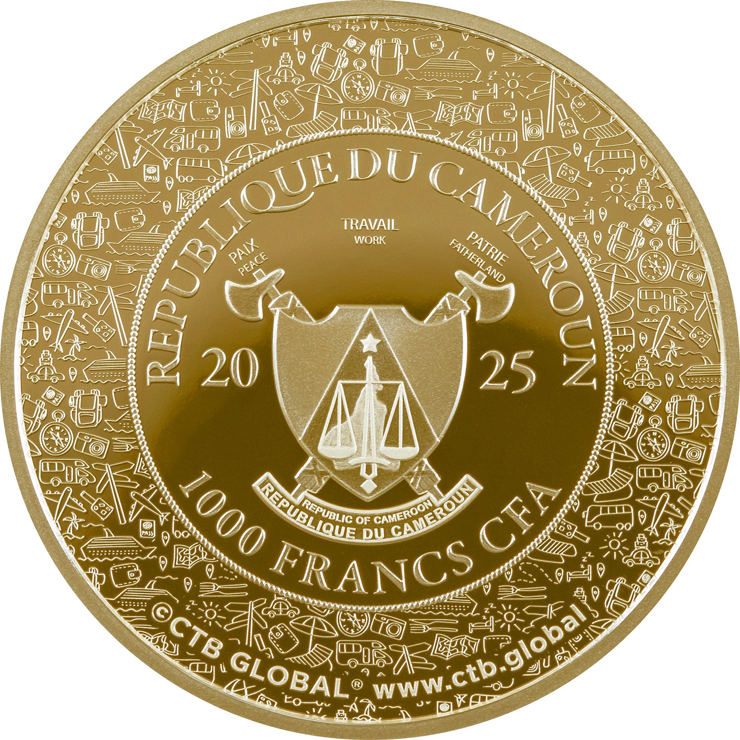 Камерунские монеты - серию монет 1000 франков КФА Путешествие всей жизни, позолоченная, аверс