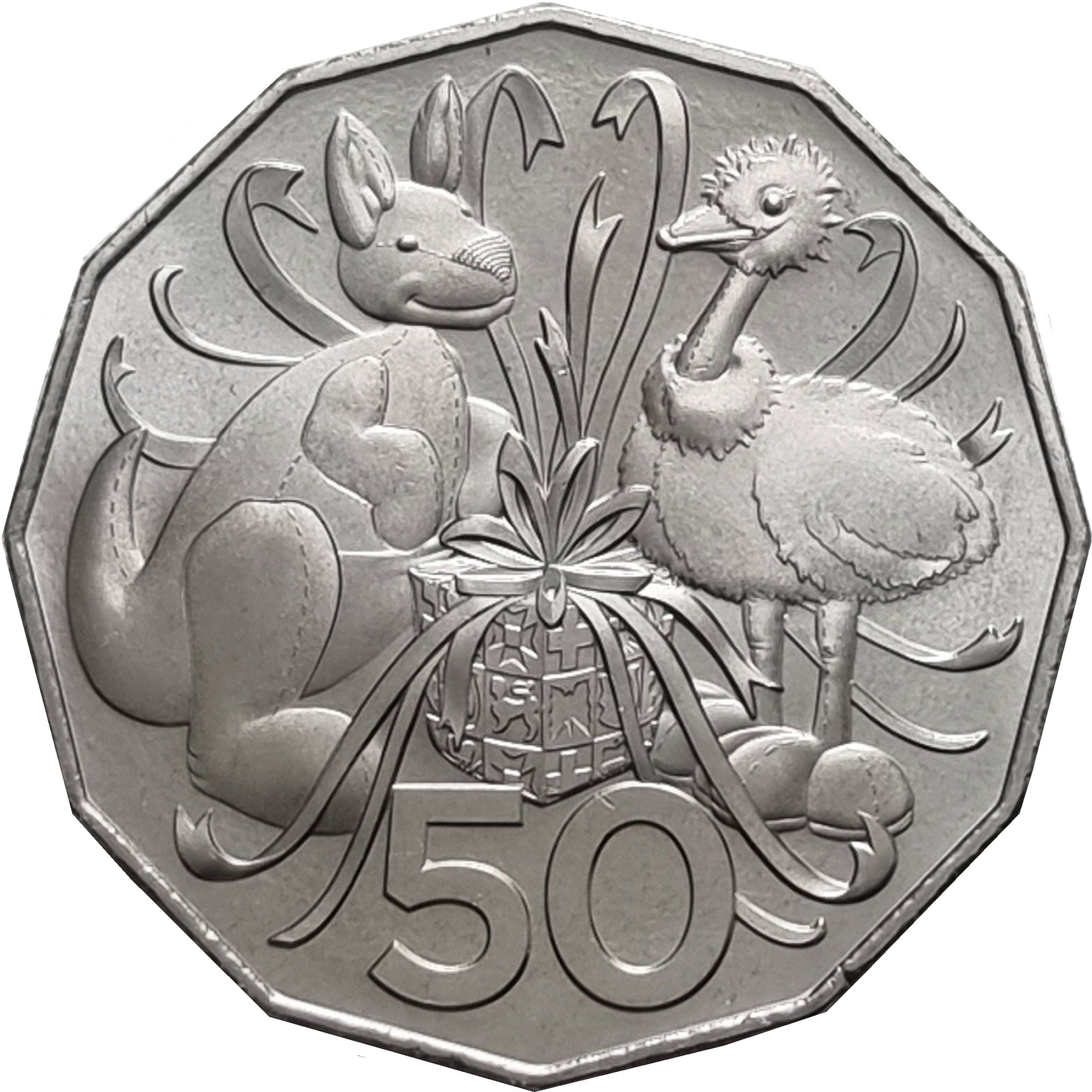 Монета 50 центов Австралии - монета 50 центов Кенгуру и птица Эму, реверс