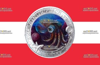 Монета три евро Австрии - монета 3 евро Гавайский бобтейл-кальмар