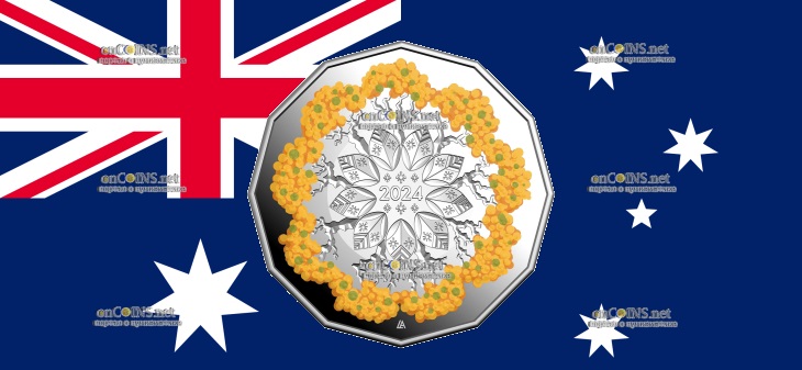 Серебро 50 центов Австралии - монета 50 центов Праздничные цветы