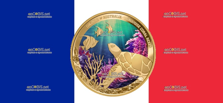 Сто долларов Ниуэ - монета 100 долларов Бирюзовые коралловые рифы