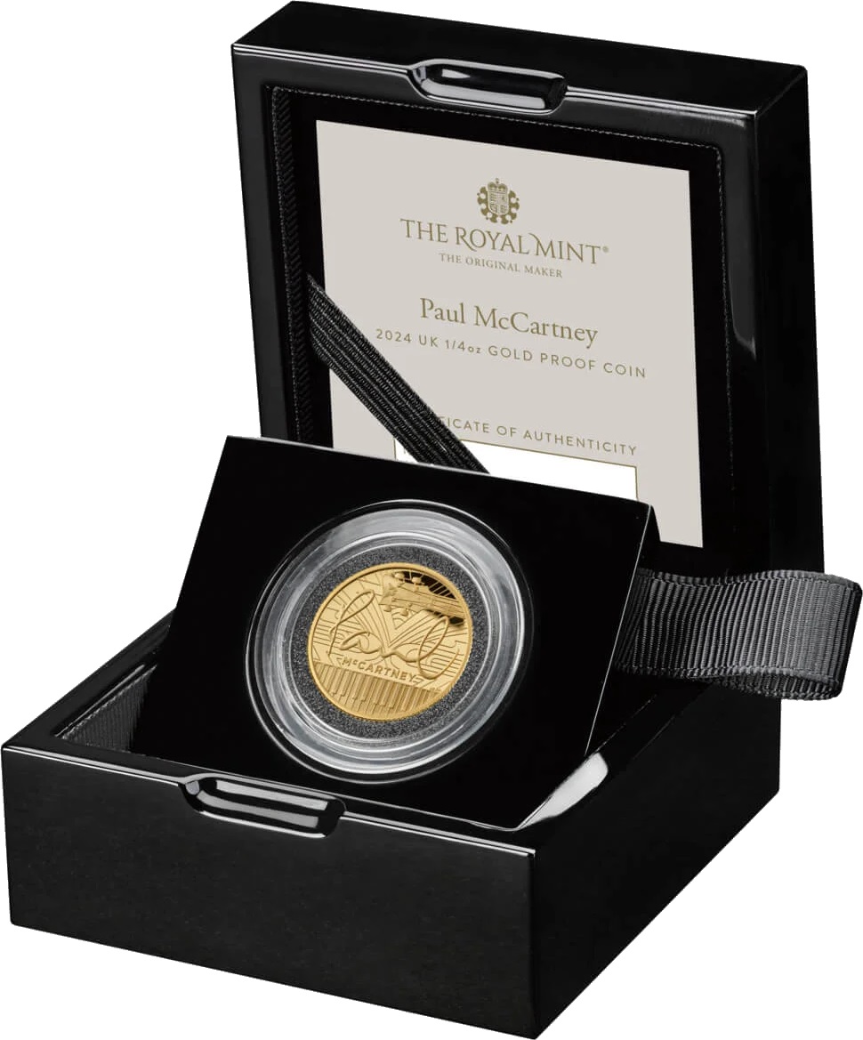 Золотые 25 фунтов - монета 25 фунтов Пол Маккартни, подарочная упаковка