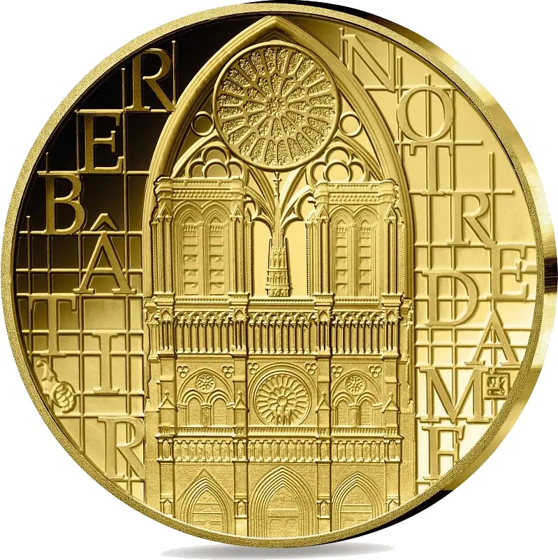 Золотые 50 евро Франции – монета 50 евро Нотр-Дам де Пари, реверс