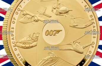 10000 фунтов Англии - монета 10000 фунтов 60-летие Джеймса Бонда