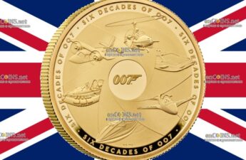200 фунтов Англии - монета 200 фунтов 60-летие Джеймса Бонда