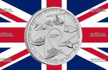 5 фунтов Британии - монета 5 фунтов 60-летие Джеймса Бонда