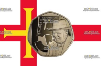 50 пенсов Олдерни - монета 50 пенсов Уинстон Черчилль