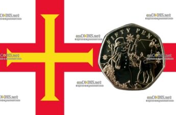 50 пенсов Остров Гернси - монета 50 пенсов Снеговик и Бемби