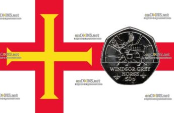 50 пенсов Остров Гернси - монета 50 пенсов ВИНЗОРСКАЯ СЕРАЯ ЛОШАДЬ