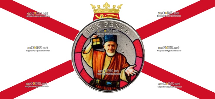 Гибралтар 10 пенсов - монета 10 пенсов Человек с лампой