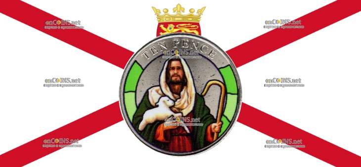 Гибралтар монета 10 пенсов - монета 10 пенсов Пастух с ягненком на руках