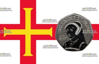 Ходовая монета пятьдесят пенсов Остров Гернси - монета 50 пенсов Екатерина Говард