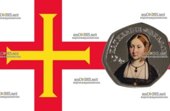 Медная цветная пятьдесят пенсов Остров Гернси - монета 50 пенсов Екатерина Арагонская