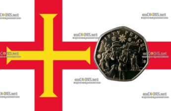 Монета 50 пенсов Остров Гернси - монета 50 пенсов Снеговик и Дети