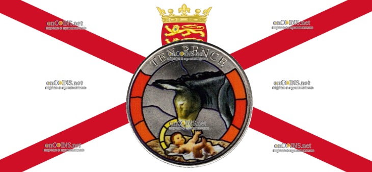 Монета десять пенсов Гибралтара - монета 10 пенсов Осел и младенец Иисус