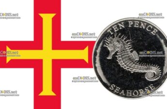 Монета десять пенсов Остров Гернси - монета 10 пенсов Моркой конек