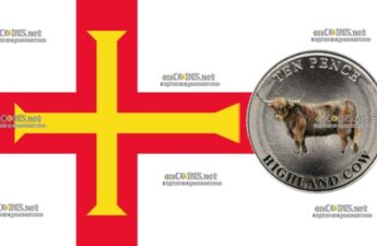 Остров Гернси цветные 10 пенсов - монета 10 пенсов Хайлендская корова