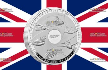 Пять фунтов Британии - монета 5 фунтов 60-летие Джеймса Бонда