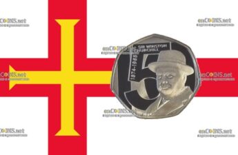 Пятьдесят пенсов острова Олдерни - монета 50 пенсов Уинстон Черчилль