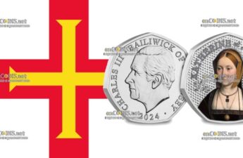 Серебро монета пятьдесят пенсов Остров Гернси - монета 50 пенсов Екатерина Арагонская