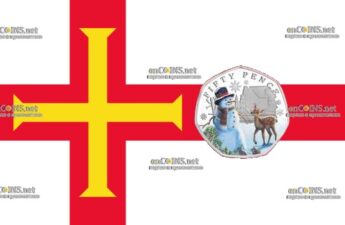 Серебряные 50 пенсов Остров Гернси - монета 50 пенсов Снеговик и Бемби