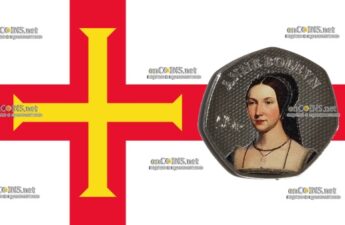 Цветные 50 пенсов Остров Гернси - монета 50 пенсов Анна Болейн