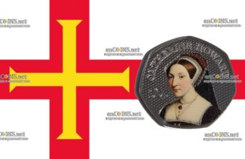 Цветные пятьдесят пенсов Остров Гернси - монета 50 пенсов Екатерина Говард