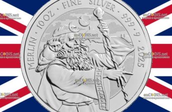 Серебряные 10 фунтов Англии - монета 10 фунтов Мерлин