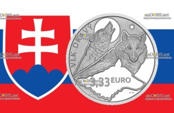 Монета 3,33 евро Словакии - монета 3,33 евро Серый Волк