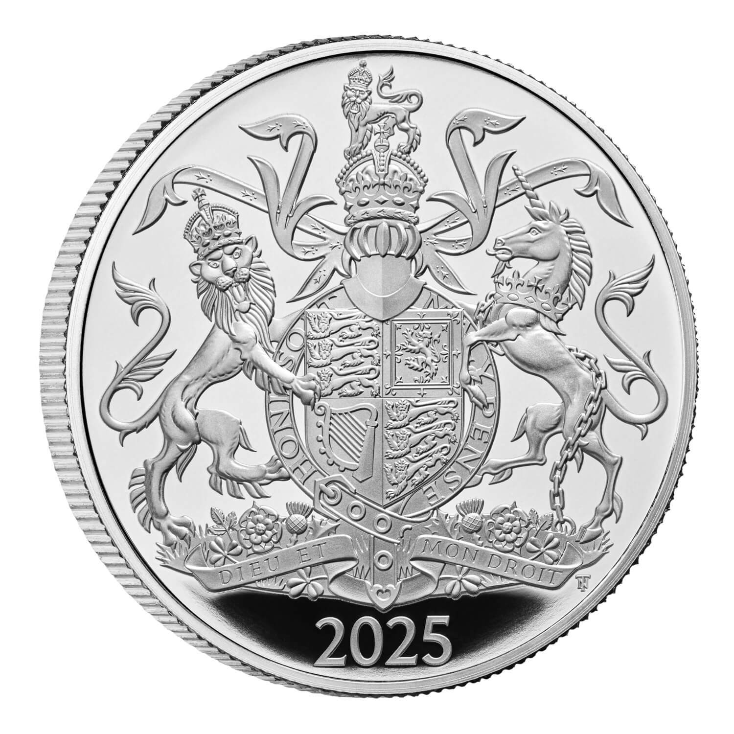 Серебряные 5 фунтов - серебряные монета 5 фунтов Герб Его Величества короля Карла III, реверс
