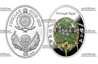 Доллар Ниуэ - монета 1 доллар Яйцо Fabergé - Лист клевера